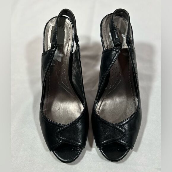 Tahari Sexy Leather Black Peep Toe Heels pumps with ankle strap Lacey Slingback - Picture 8 of 11